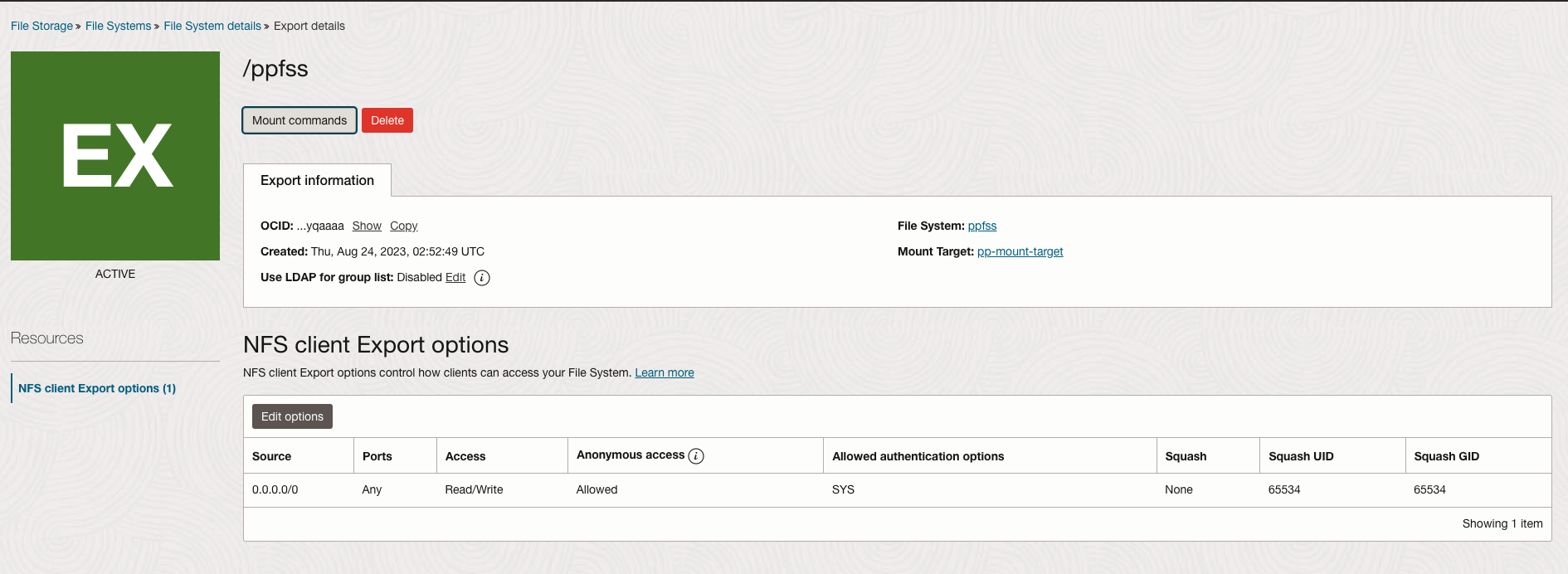 OCI File Storage Service Mount Target