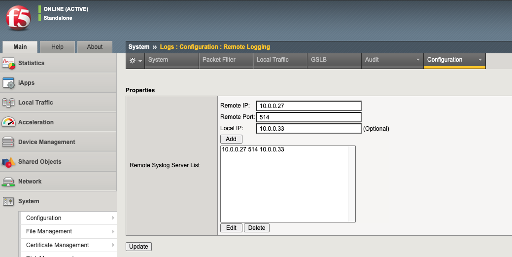 OCI F5 Remote Logging