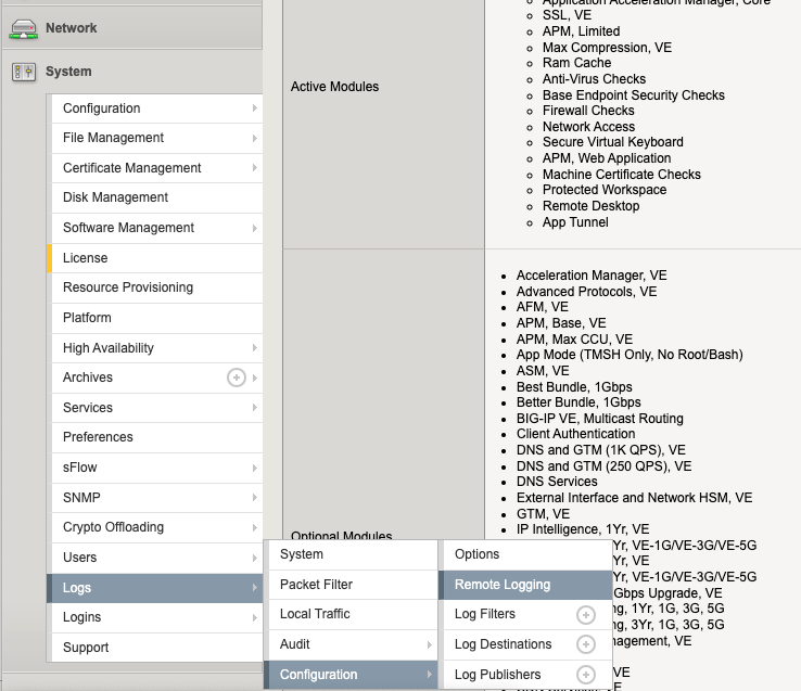OCI F5 Configuration Utility System Logs