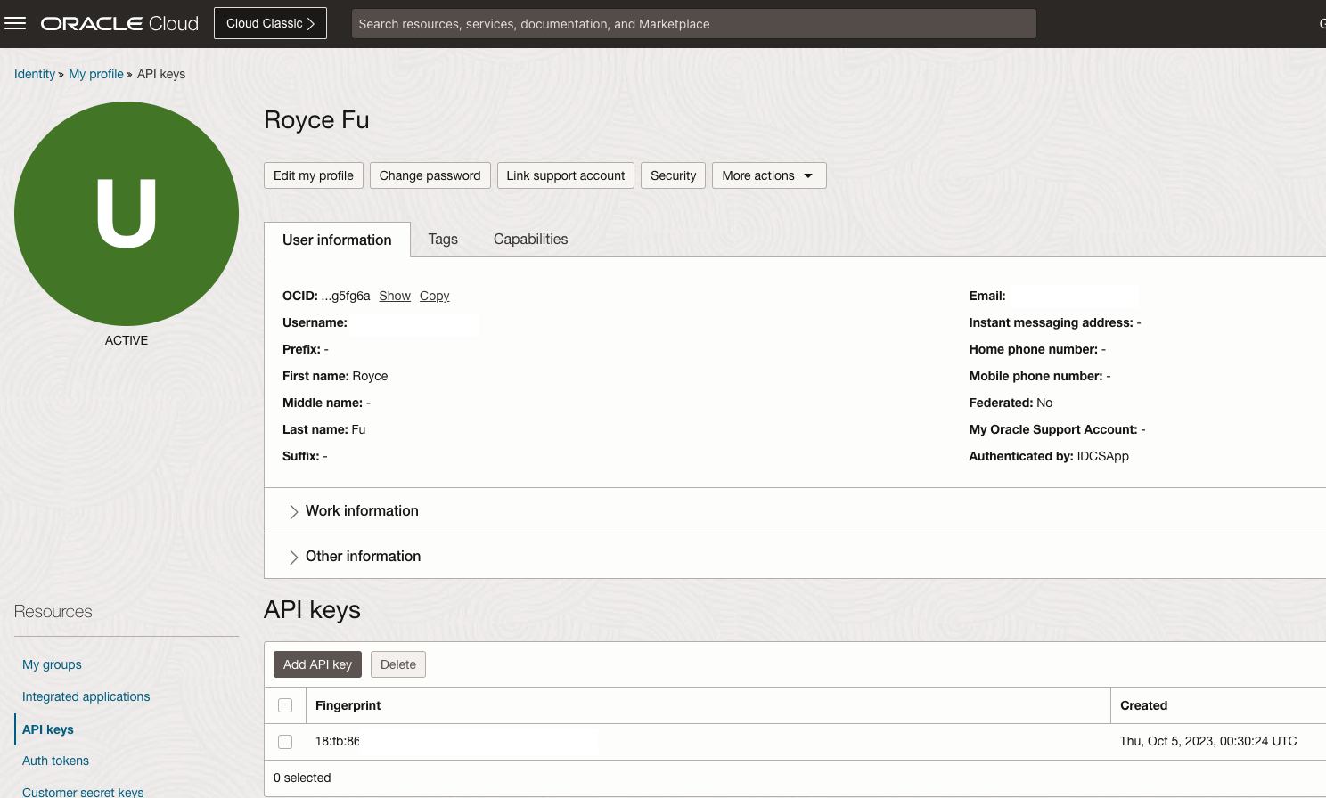 OCI user API Key