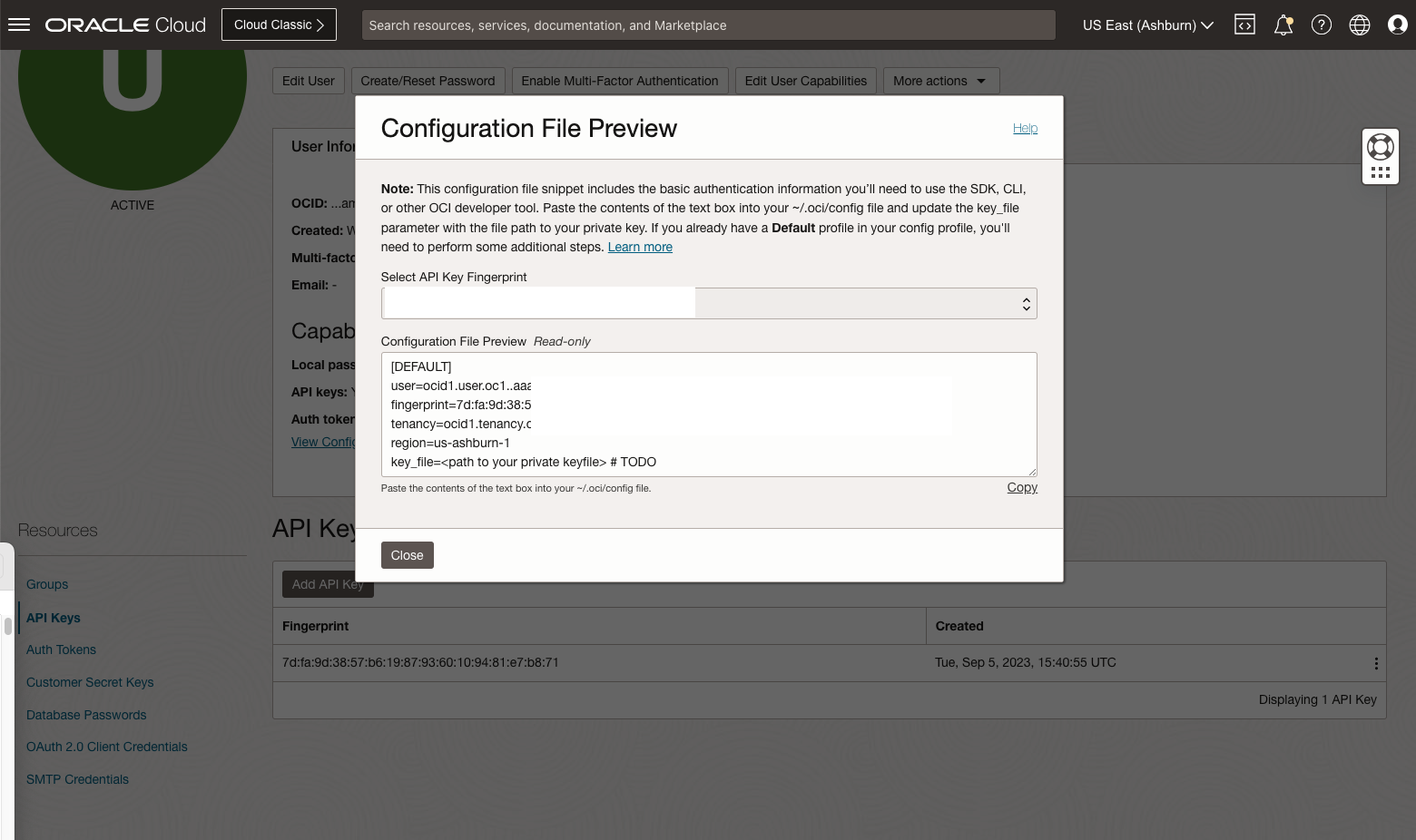 OCI create API Key