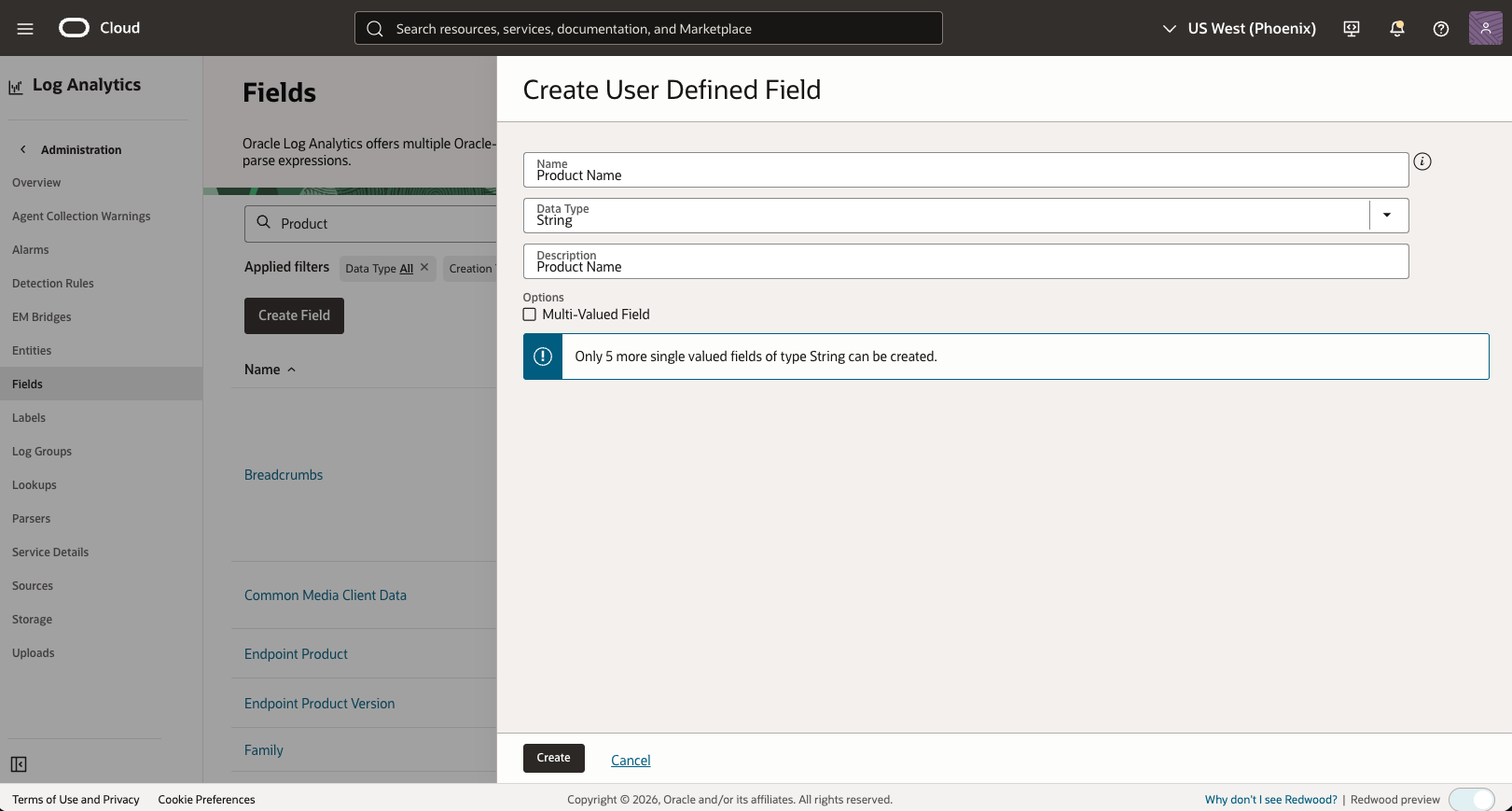 Figure 5: Create User Defined Field
