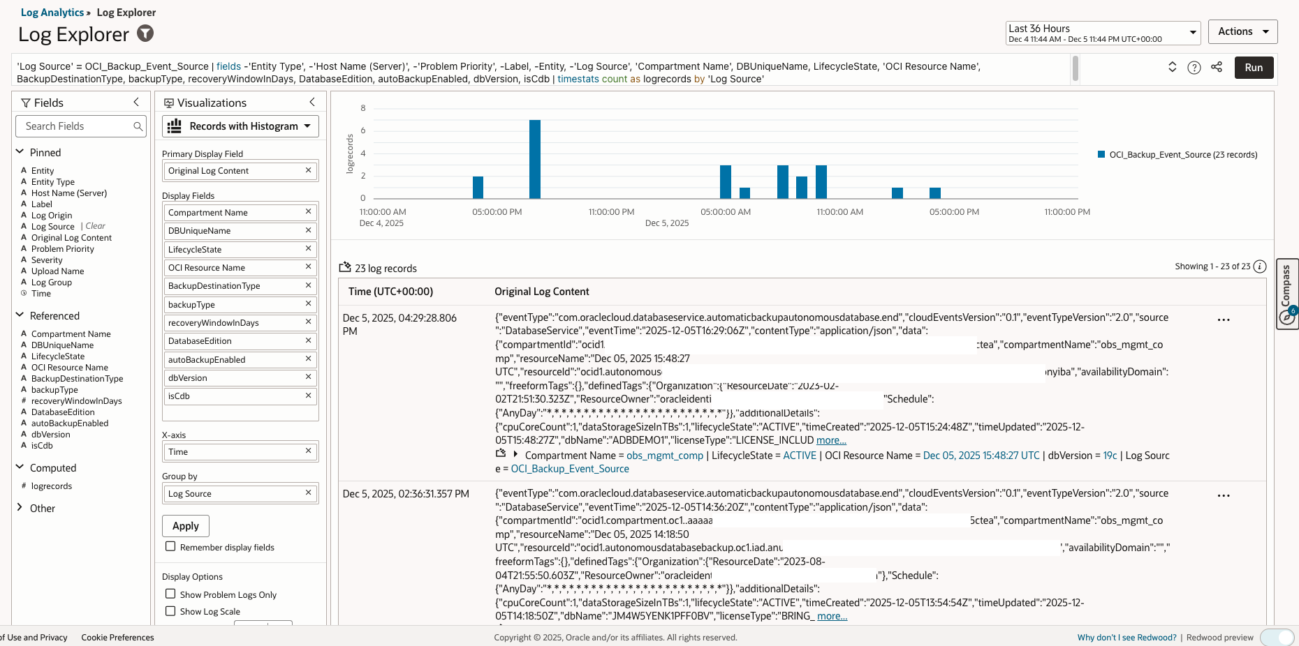 OCI Backup Event Dashboard