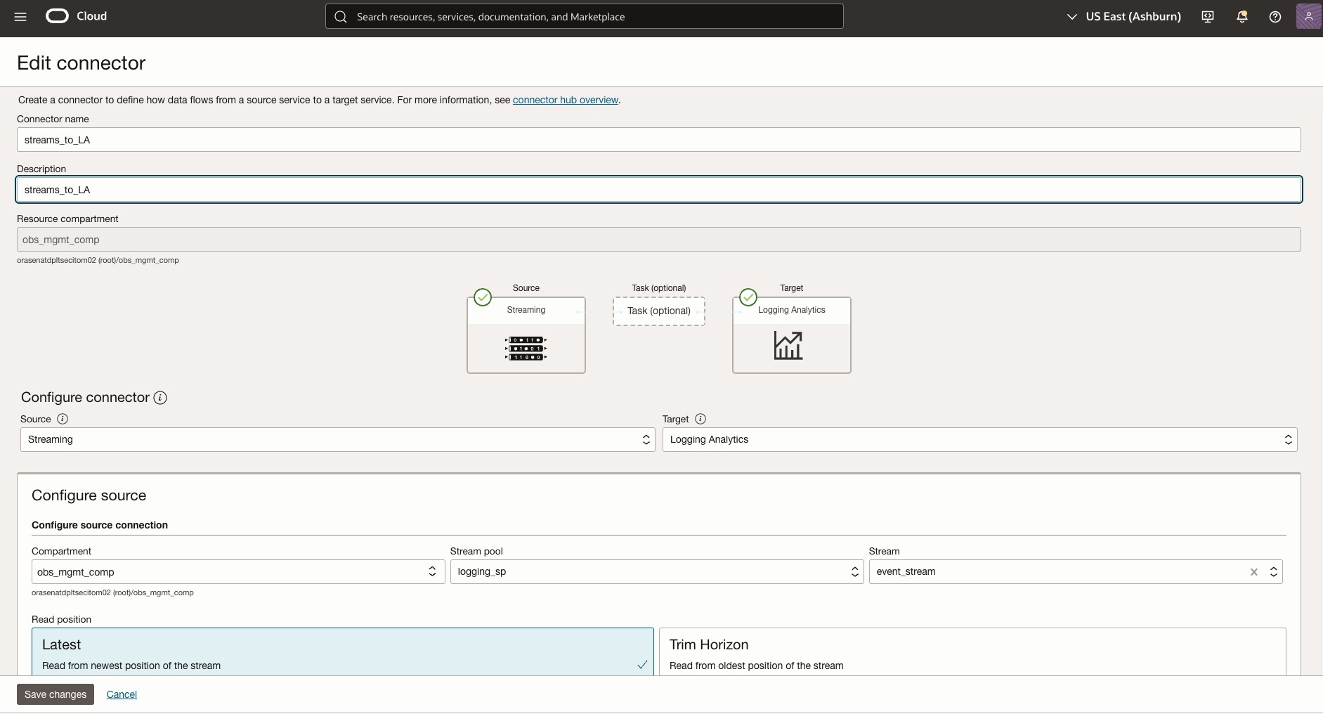OCI Service Connector Hub Source Configuration