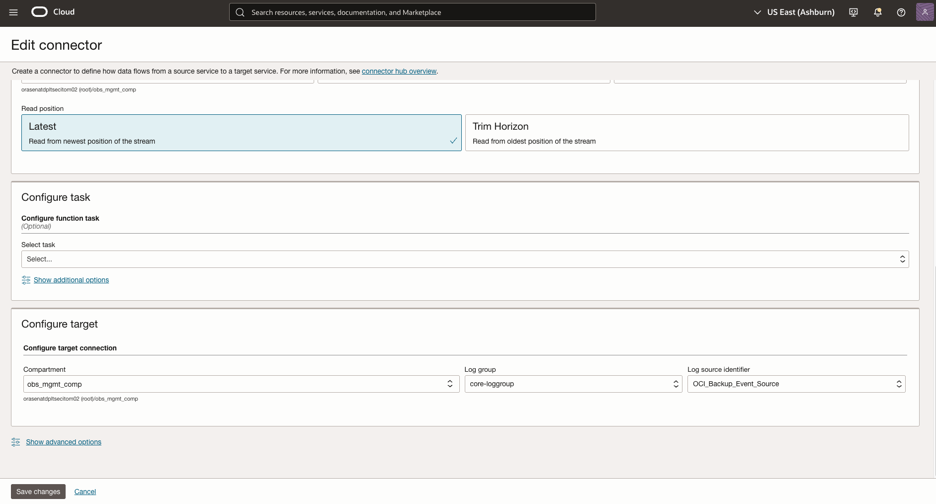 OCI Service Connector Hub Target Configuration