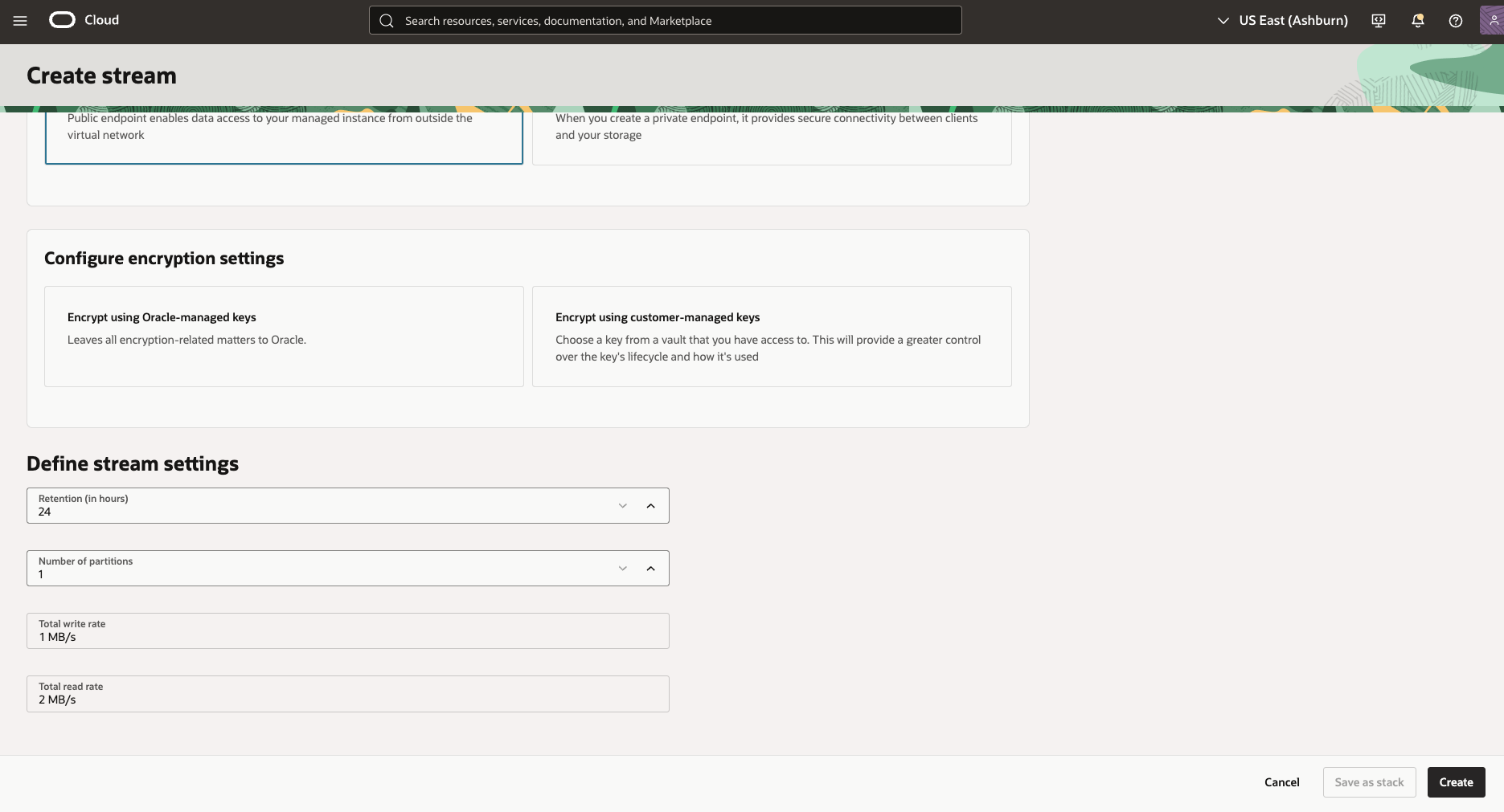 OCI Streaming Stream Creation