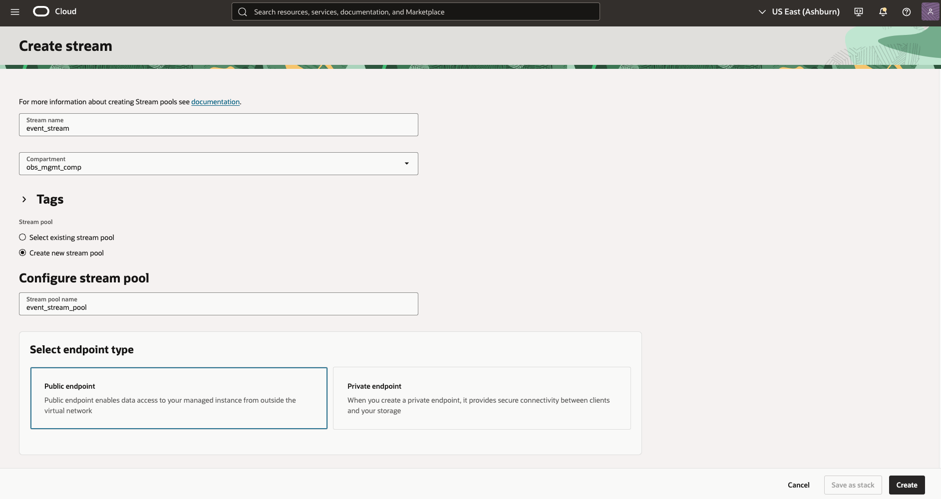 OCI Streaming Stream Endpoint Type