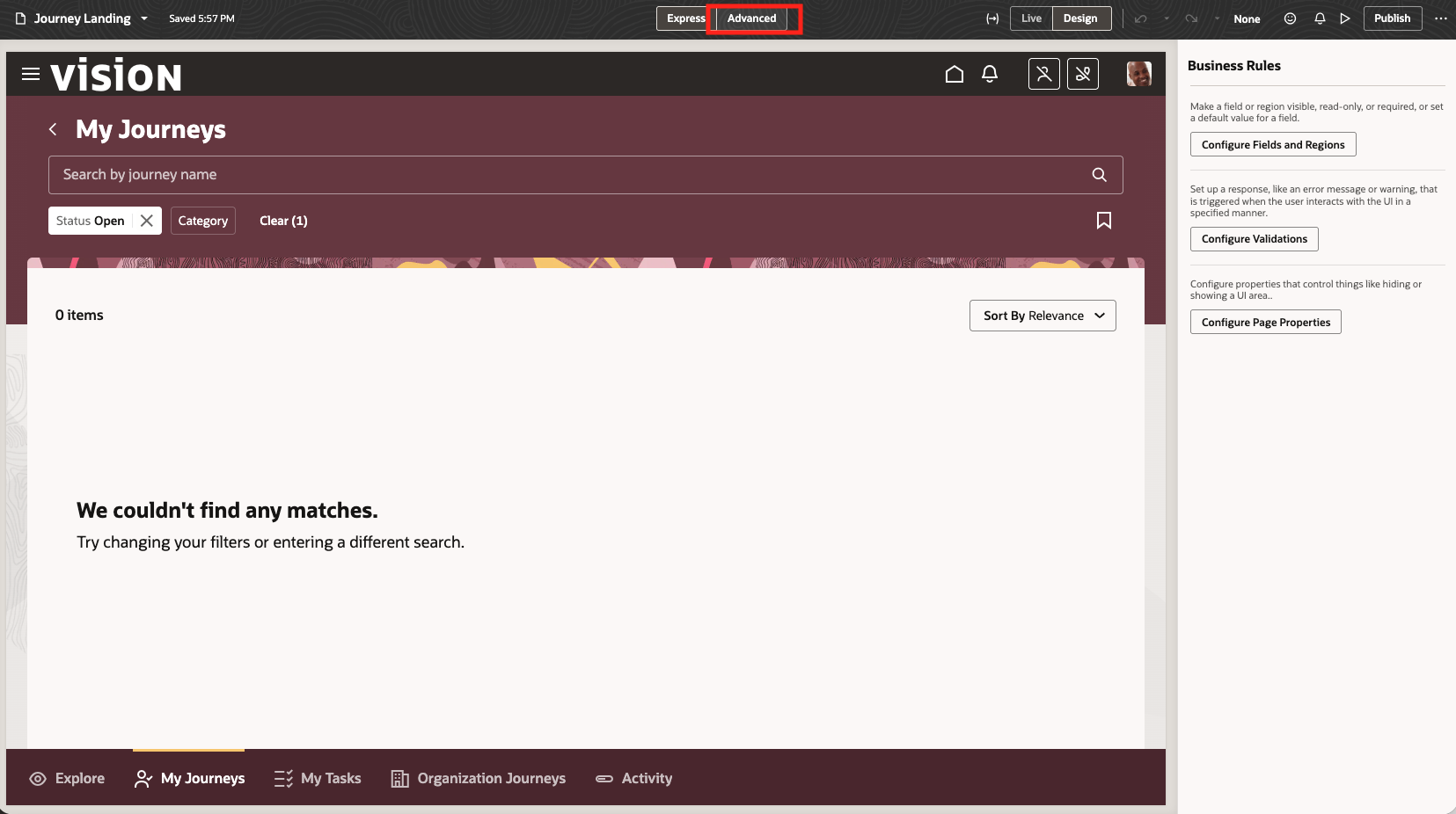 Fusion Monitoring APM Advanced Tab