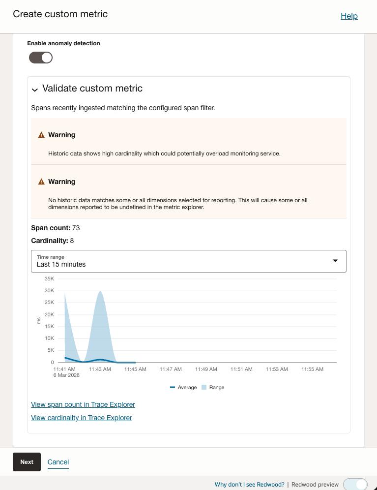 Fusion Monitoring APM RUM Custom Metric Large Volume Warning