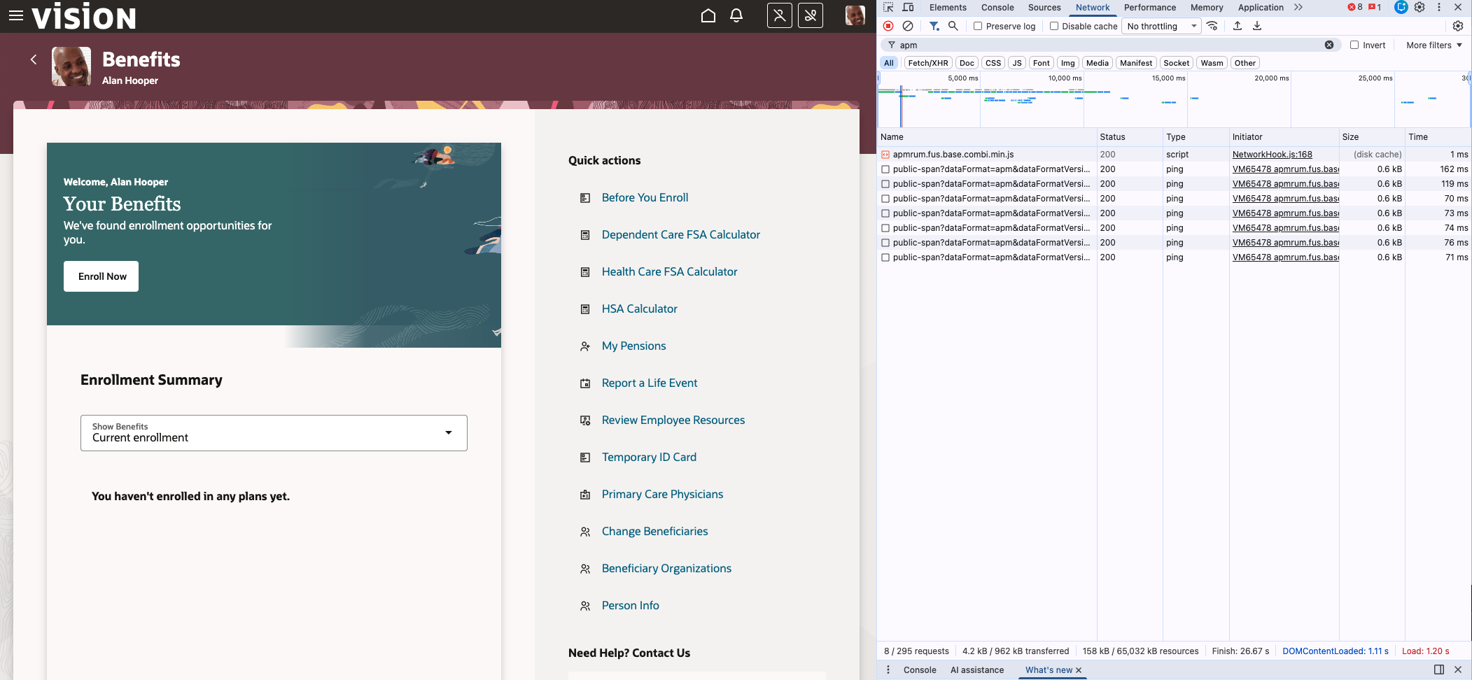 Fusion Monitoring APM Network Tab