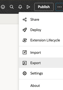 Visual Builder menu with Export highlighted