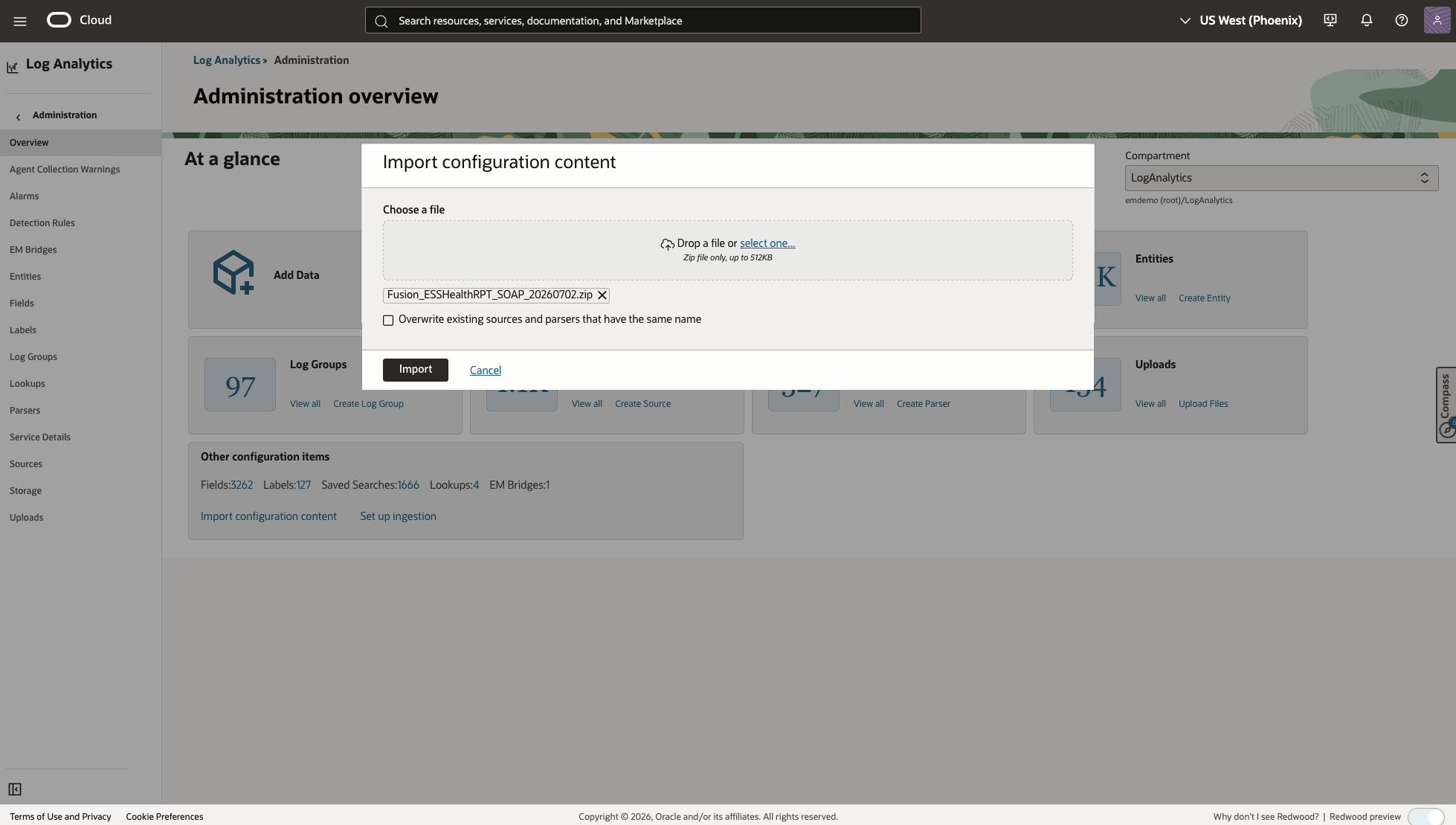 Figure 6: Select the Fusion ESS Health SOAP configuration package for import