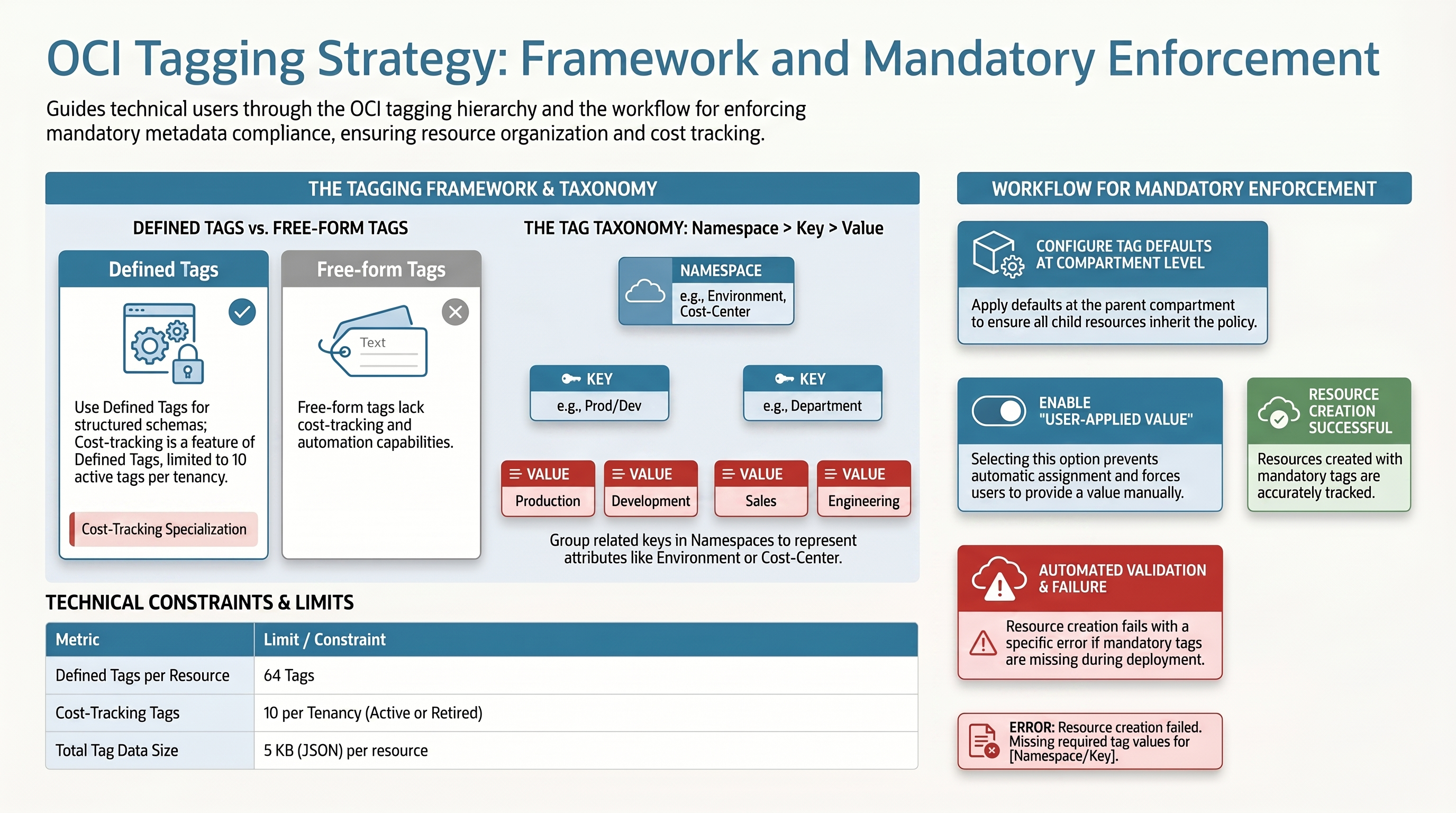 Oracle Cloud Infrastructure Tagging Best Practices - Enable Mandatory Tagging for Compartments — infographic overview