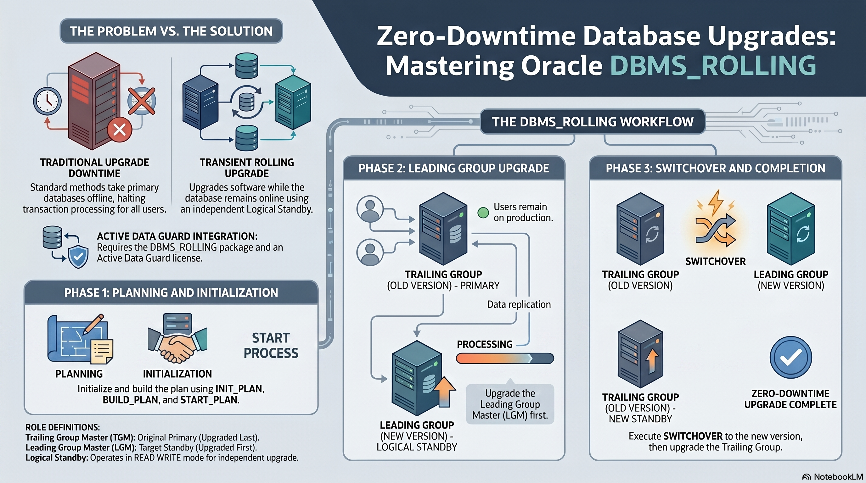 Minimum Downtime: Oracle Database Rolling Upgrade — infographic overview
