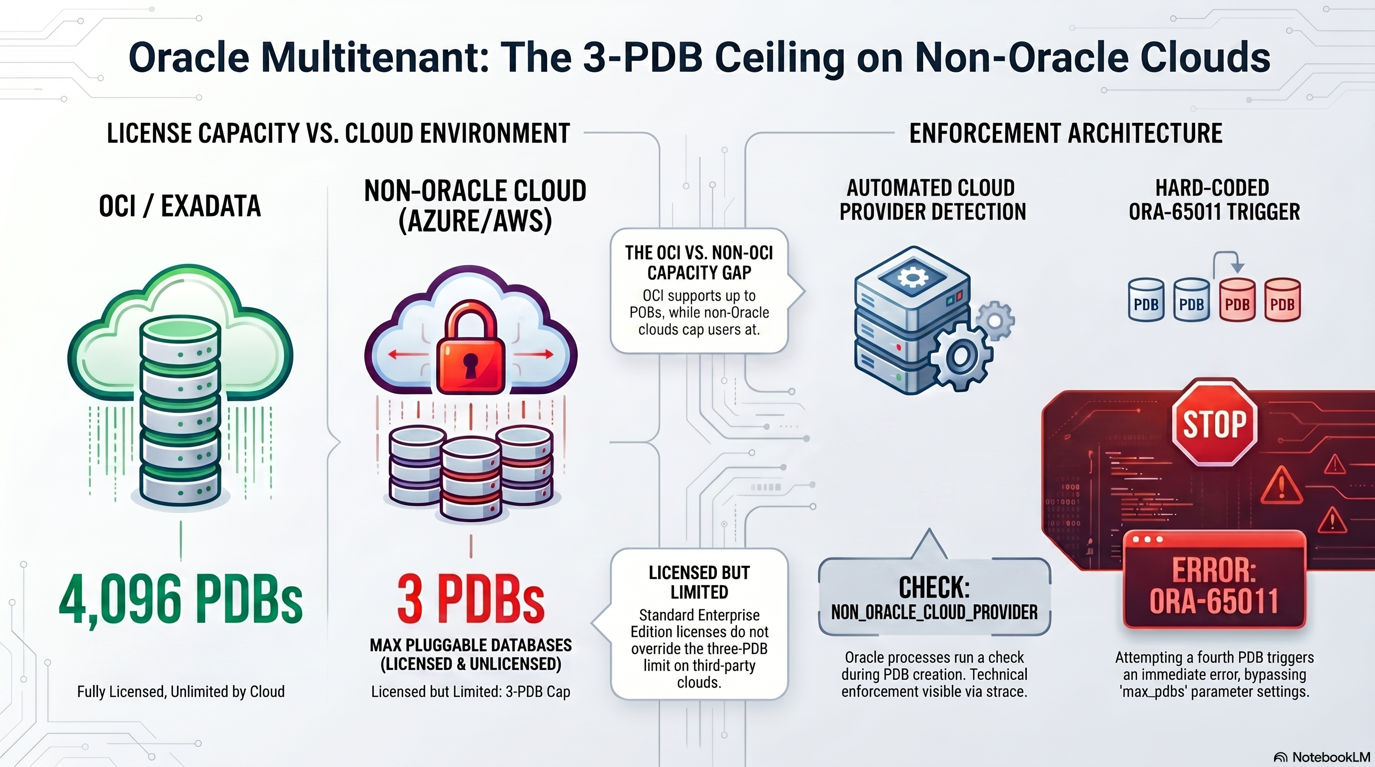 Considerations of using Oracle Multitenant Databases in non-OCI Cloud — infographic overview