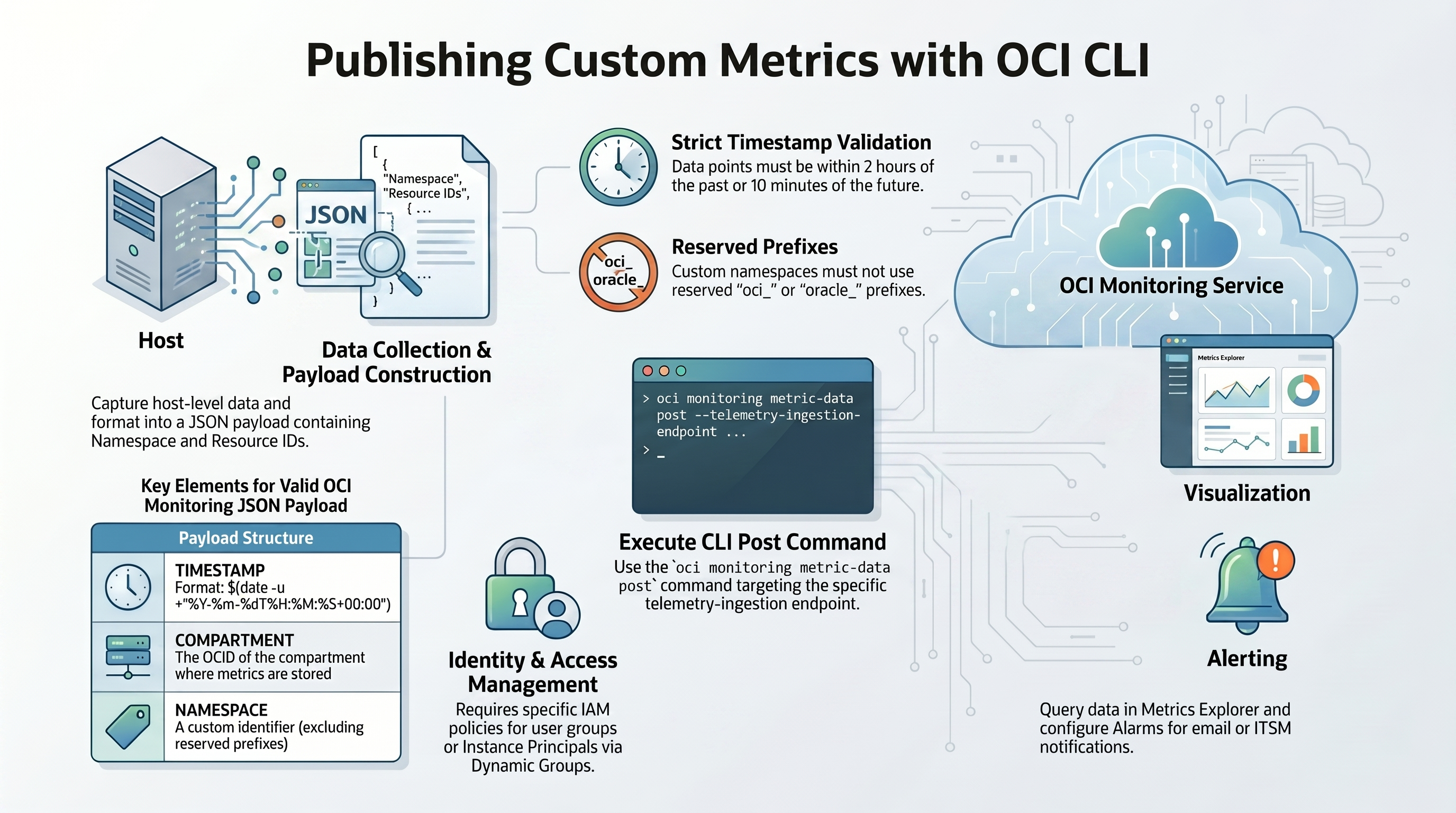 Publish Custom Metrics using OCI CLI — infographic overview