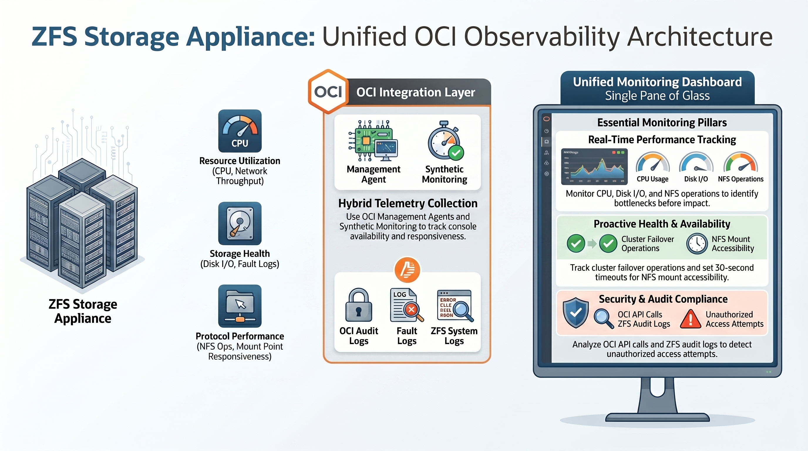 ZFS Storage Appliance Observability and Monitoring — infographic overview